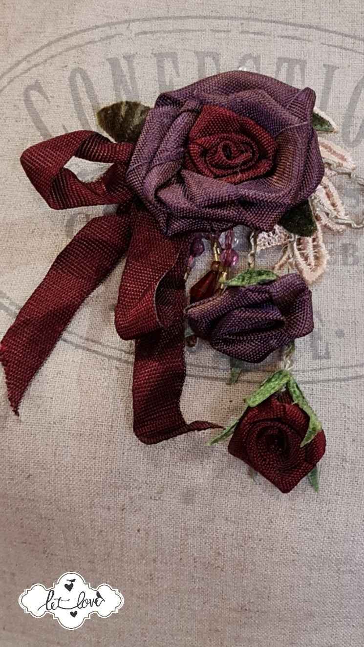 Brooch Ribbon Roses - Let Love Clothing