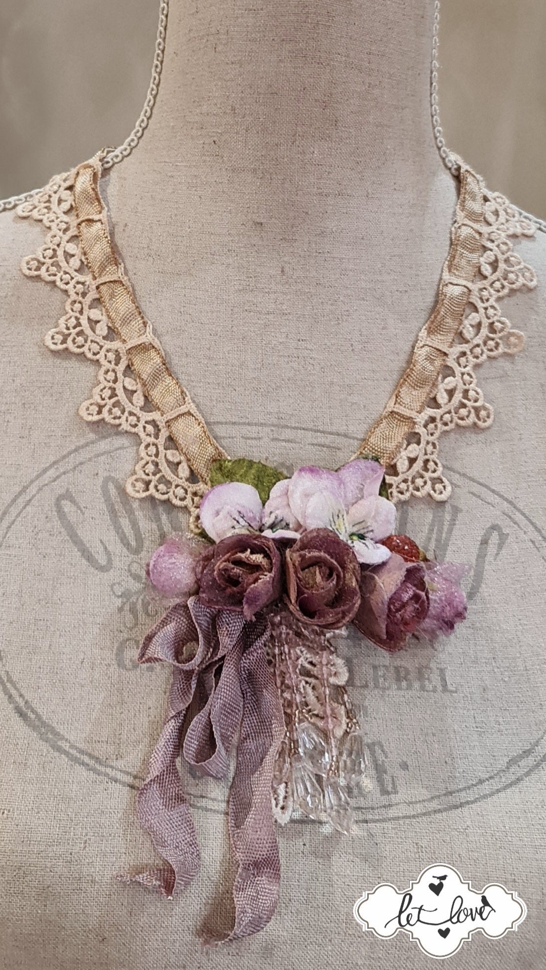 Vintage Lace & Rose Neckpiece/Brooch - Let Love Clothing