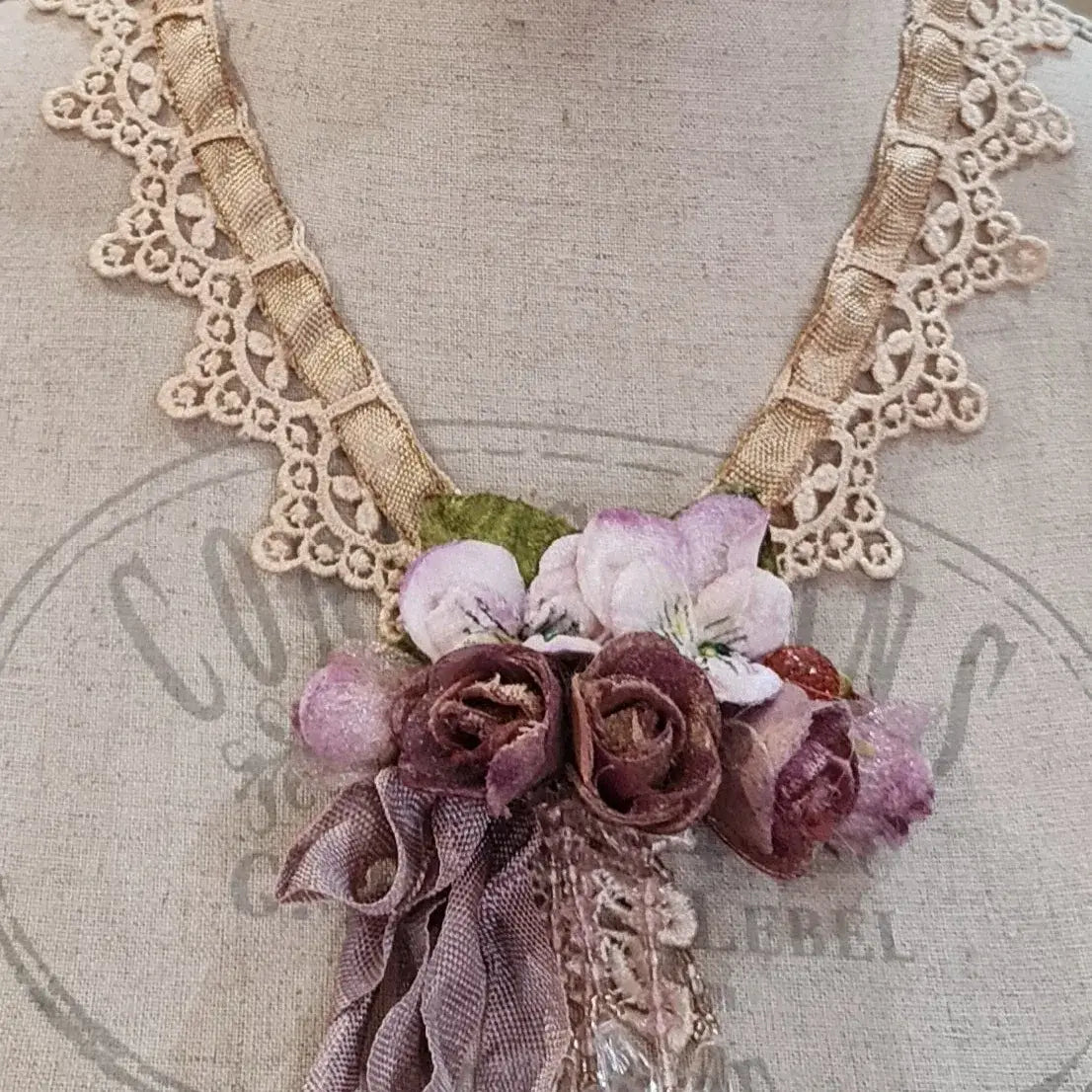 Vintage Lace & Rose Neckpiece/Brooch - Let Love Clothing