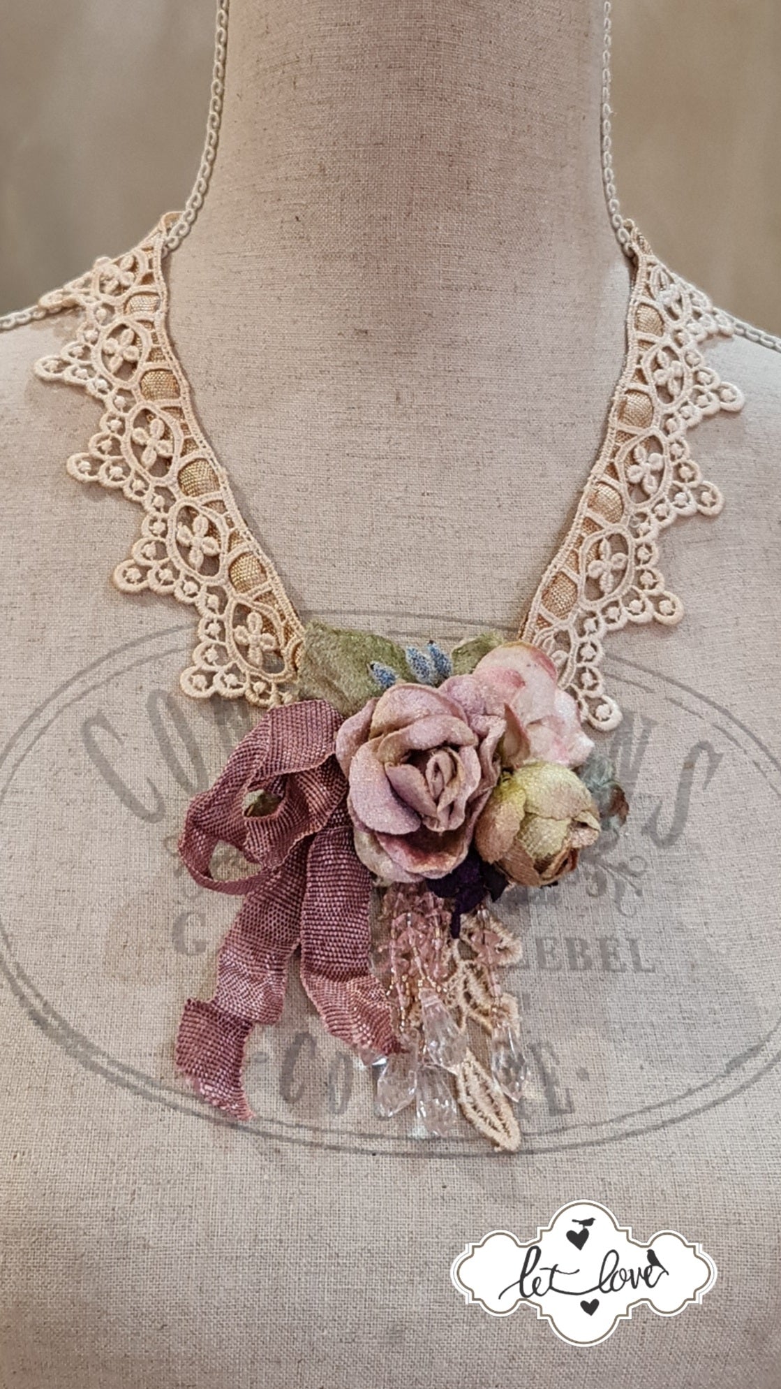 Vintage Lace & Rose Neckpiece/Brooch - Let Love Clothing