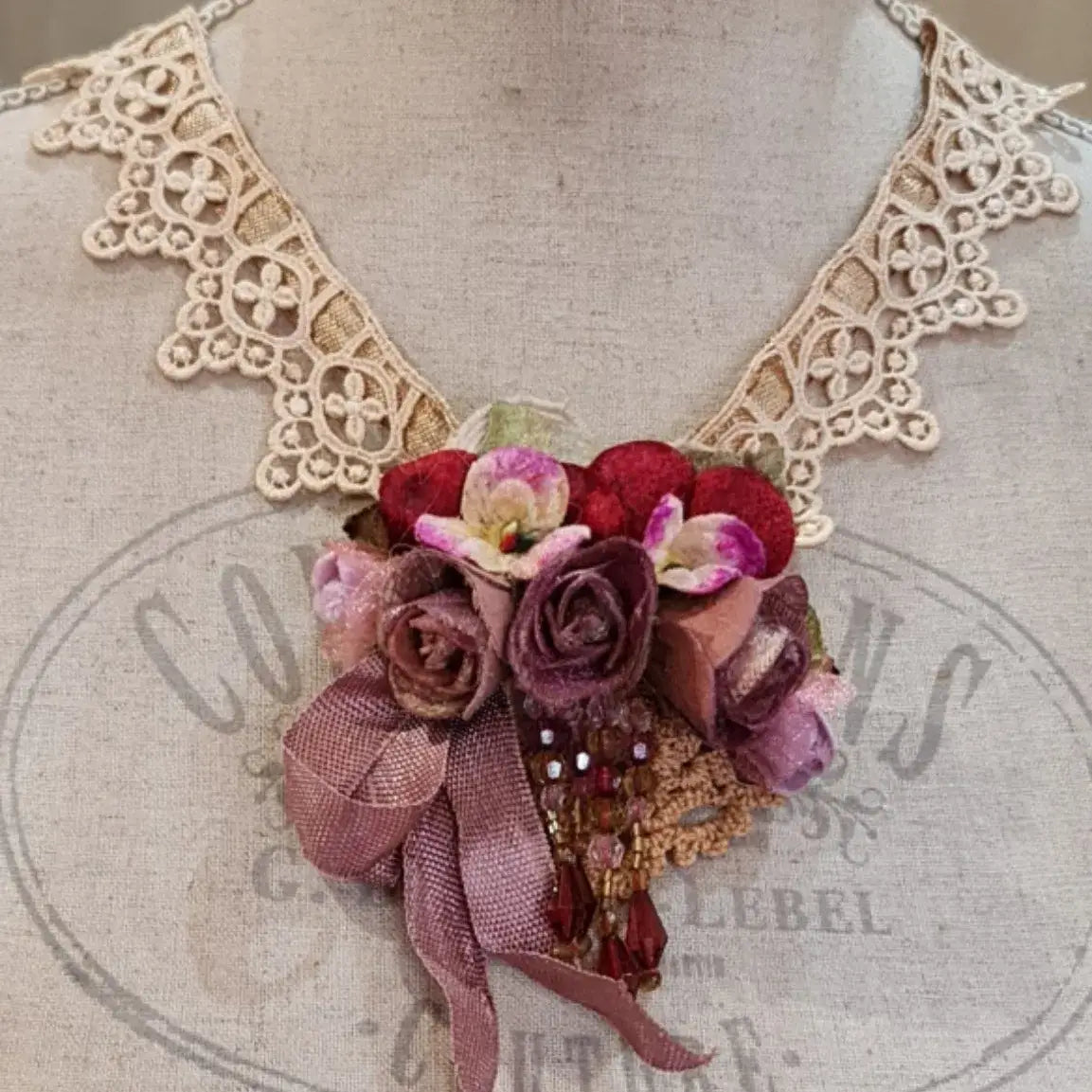 Vintage Lace & Rose Neckpiece/Brooch - Let Love Clothing