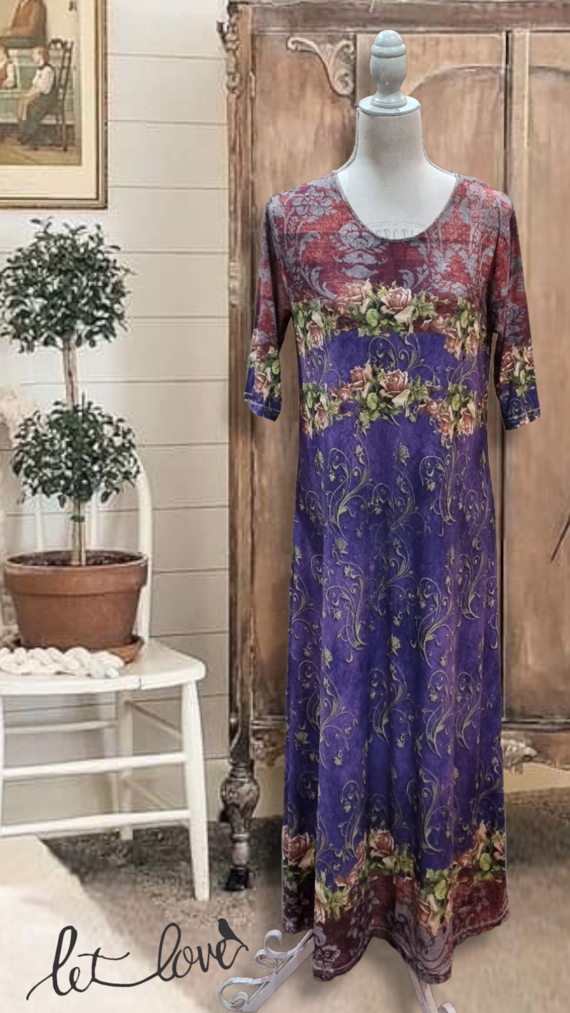 Ankle Length Dress with Sleeves - Let Love Clothing