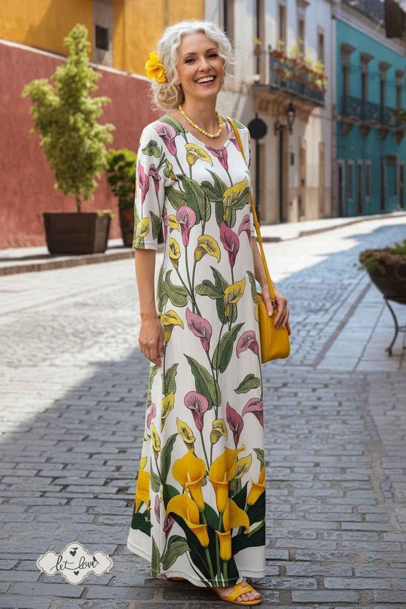 Ankle Length Dress with Sleeves - Let Love Clothing