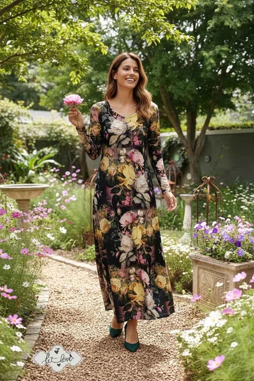 Ankle Length Dress with Sleeves - Let Love Clothing